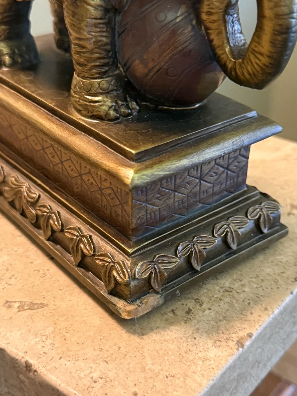Vintage Bronze-Tone Elephant & Monkey Pedestal Pillar Candle Holder 12" High - Picture 6 of 6